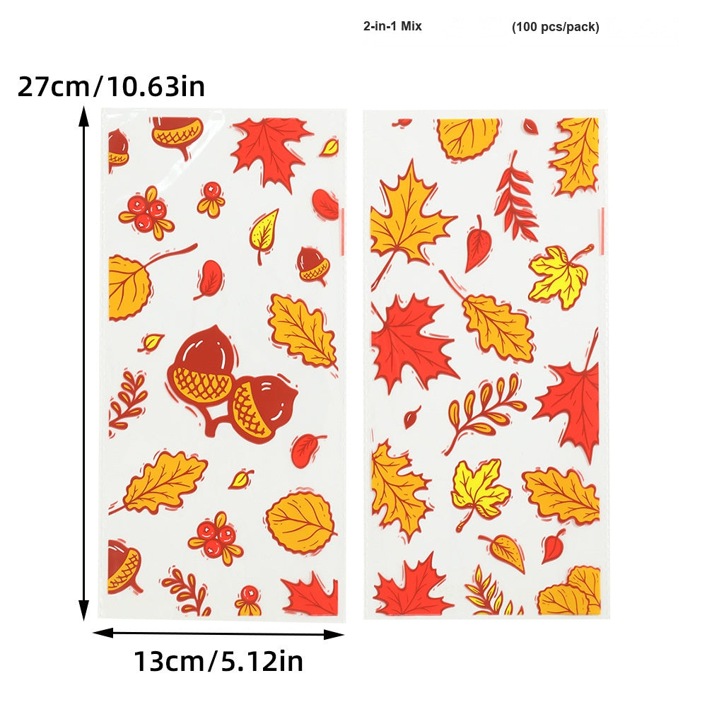 Thanksgiving Candy Bags Maple Leaf Pumpkin OPP Plastic Treat Bags 5 Mil Printed Party Favor Bags