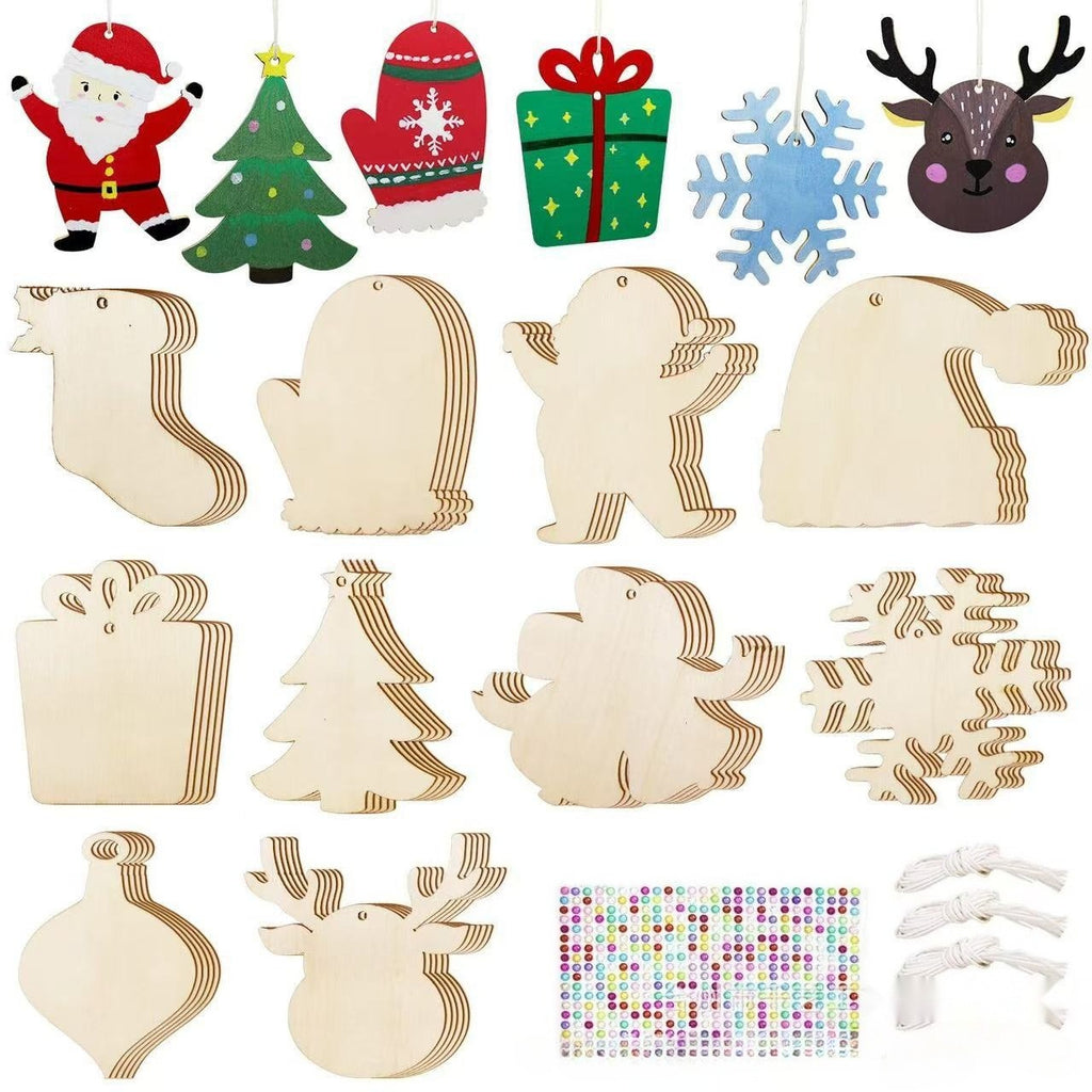 Wooden Snowman Christmas Ornaments, Rustic DIY Hanging Wood Slice Decorations for Party