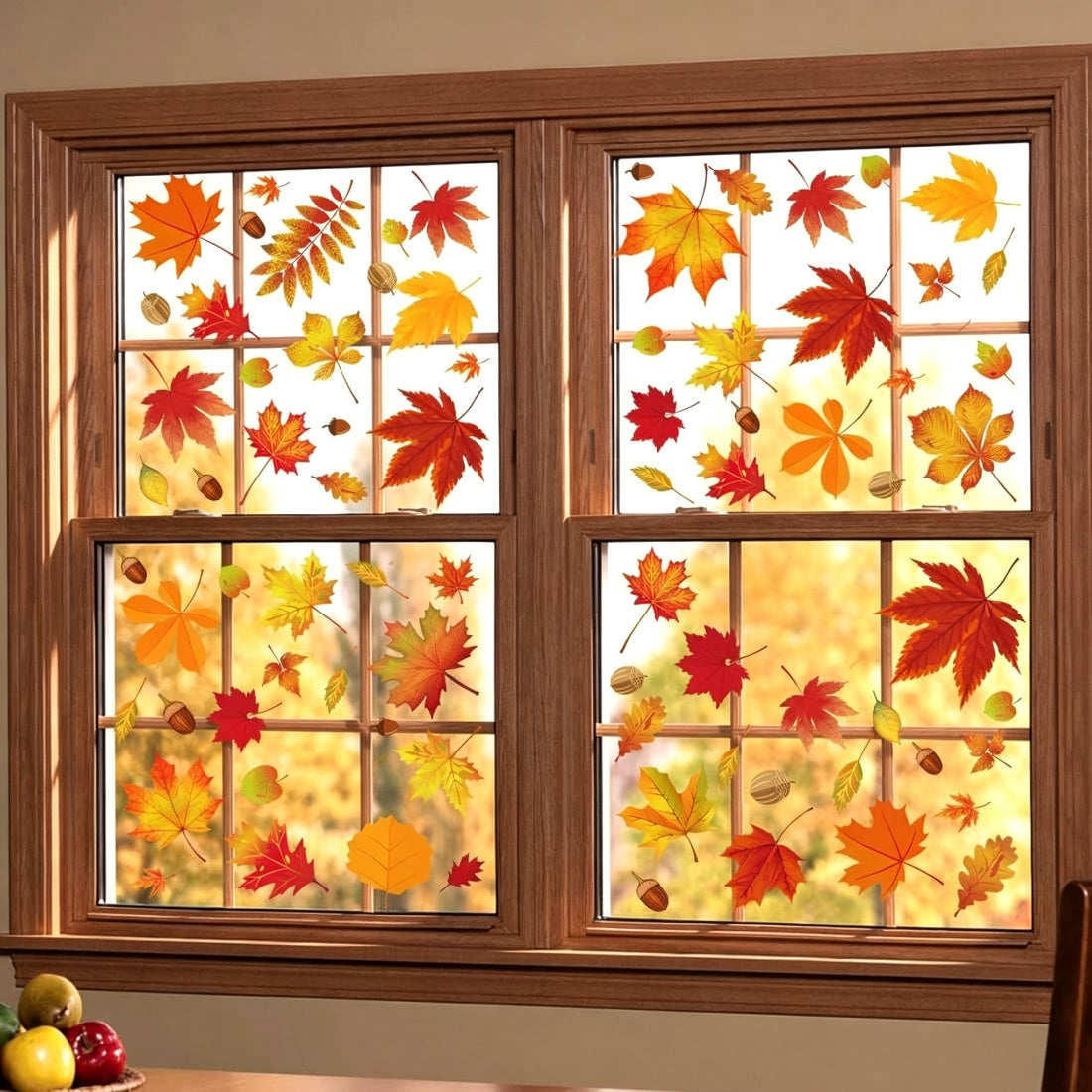 Thanksgiving Turkey Maple Leaf Gnome Window Clings Static Glass Stickers Holiday Storefront Decor