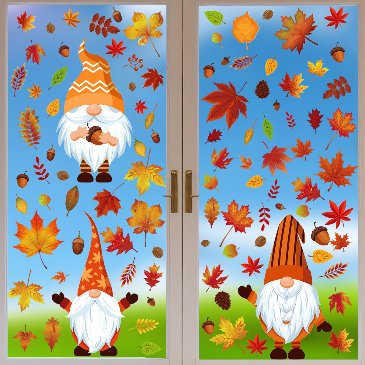 Thanksgiving Fall Maple Leaf Window Clings Turkey Static Glass Stickers Seasonal Decor
