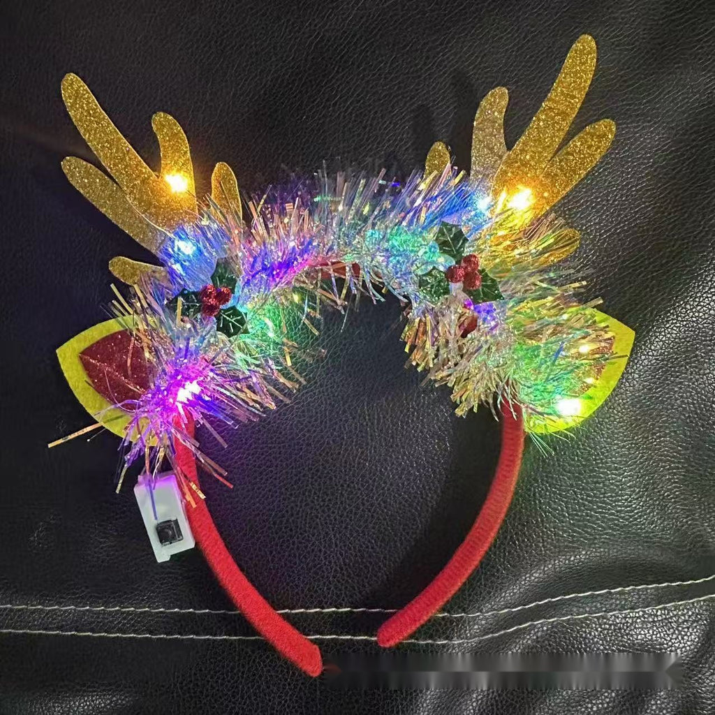 Glowing Reindeer Antler Headband, Christmas Light Up Hair Accessory for Adults and Kids