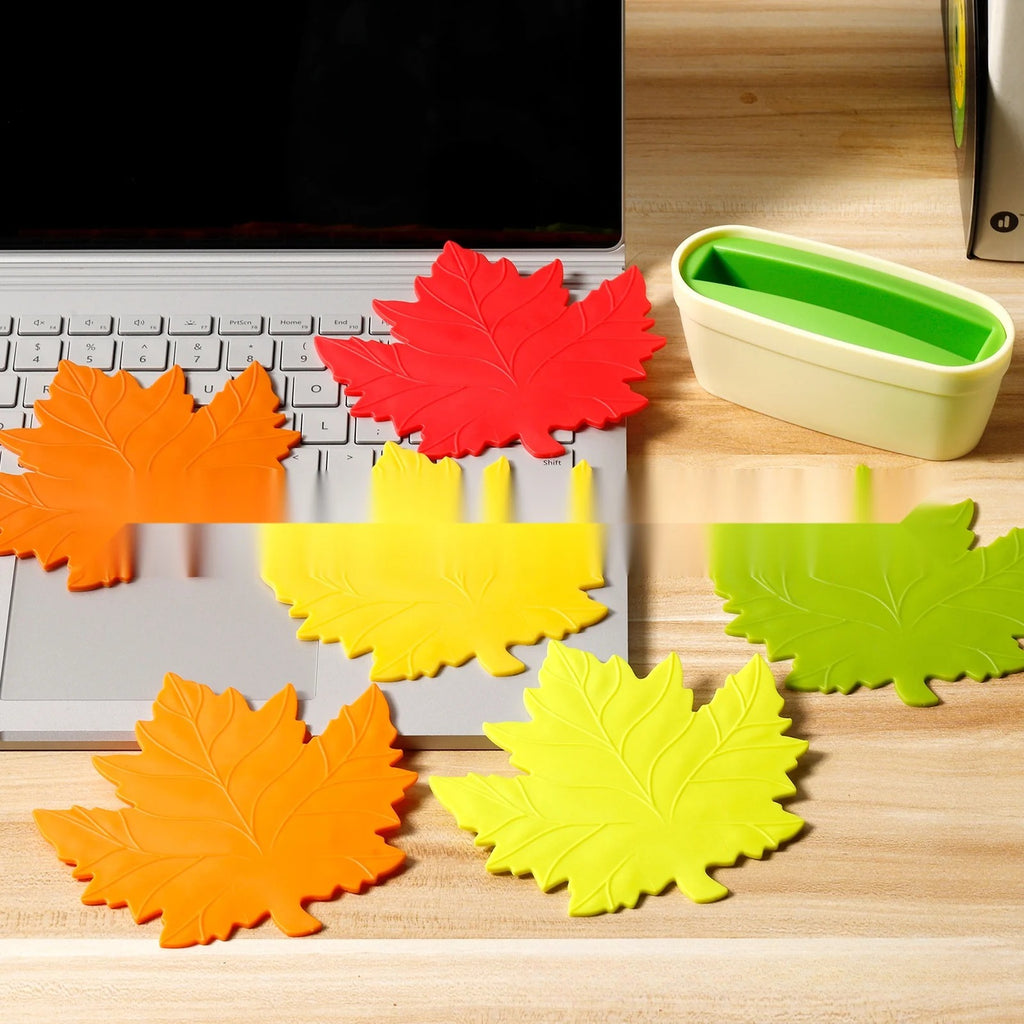 Creative Maple Leaf Coaster Set with Storage Box, Heat Resistant Non-Slip Cup and Coffee Mat