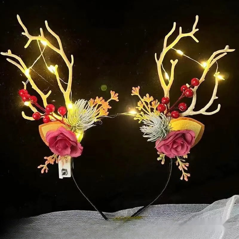 Glowing Reindeer Antler Headband, Christmas Light Up Hair Accessory for Adults and Kids