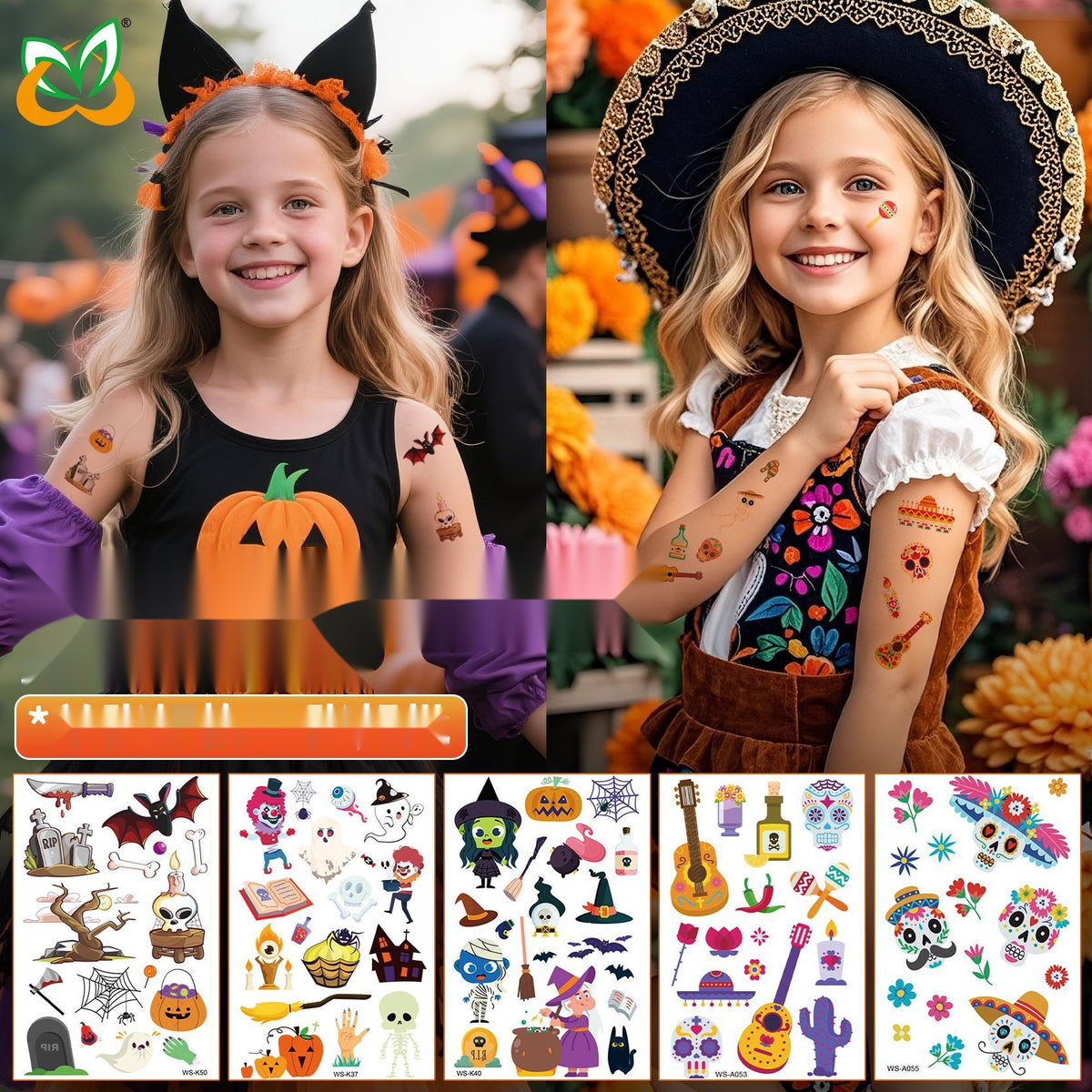Halloween Glow in the Dark Temporary Tattoos, Waterproof Kids Cartoon Glow Stickers