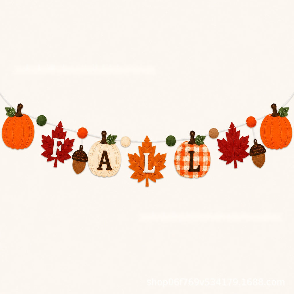 Thanksgiving Felt Banner Garland Maple Leaf Pumpkin Harvest Decorations Fall Party Hanging Bunting