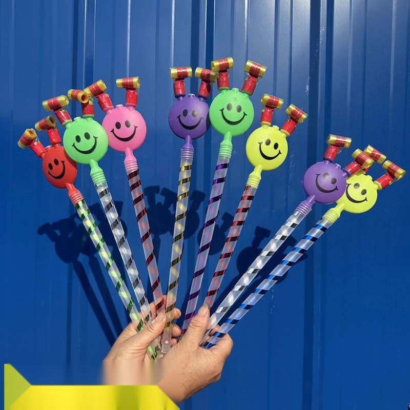 Kids Smiley Face Blowout Horns, Large Stretchy Cartoon Whistle Party Noise Makers For Festive Fun