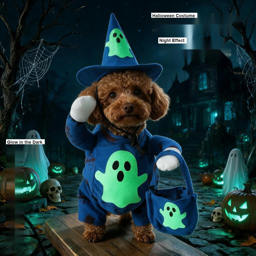 Halloween Glow in the Dark Ghost Costume for Dogs, Funny Pet Dress Up