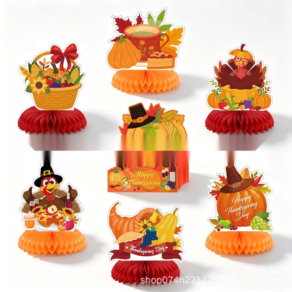 Thanksgiving Party Decoration Kit Banner Bunting Balloons Turkey Honeycomb Tabletop Decor Set