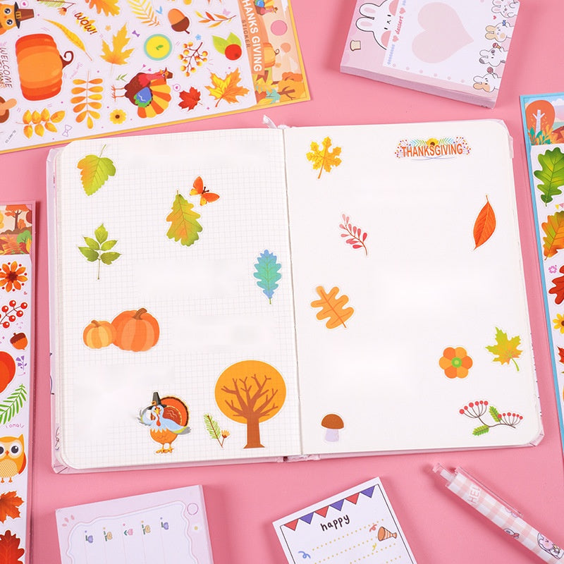 Thanksgiving Fall Maple Leaf Turkey Stickers for Kids Cartoon Holiday Decorative Sticker Pack