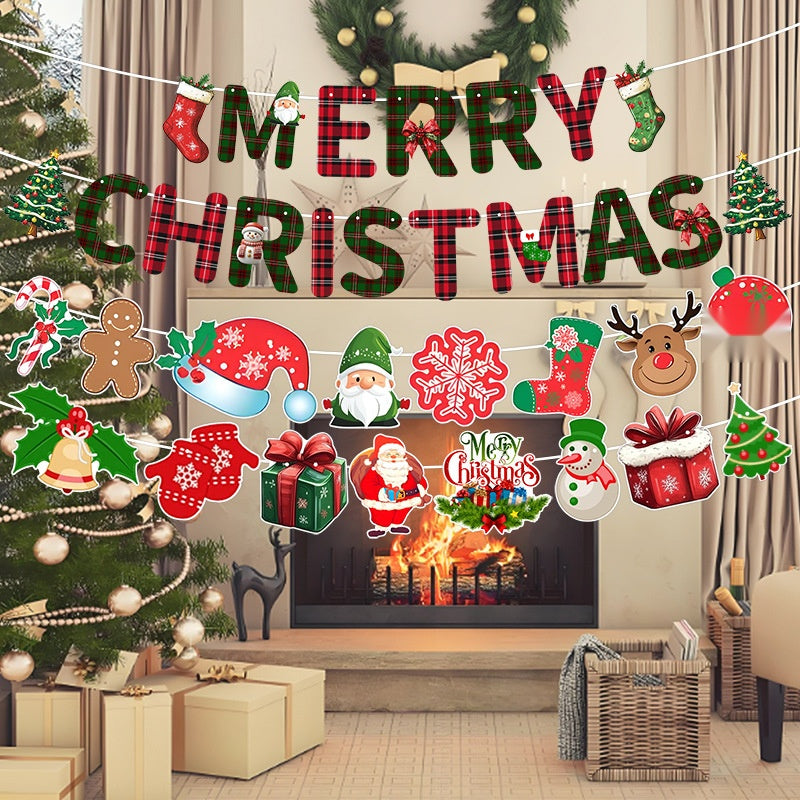 Christmas Letter Banner Pennant, Paper Hanging Flag Garland for Holiday Party Decorations