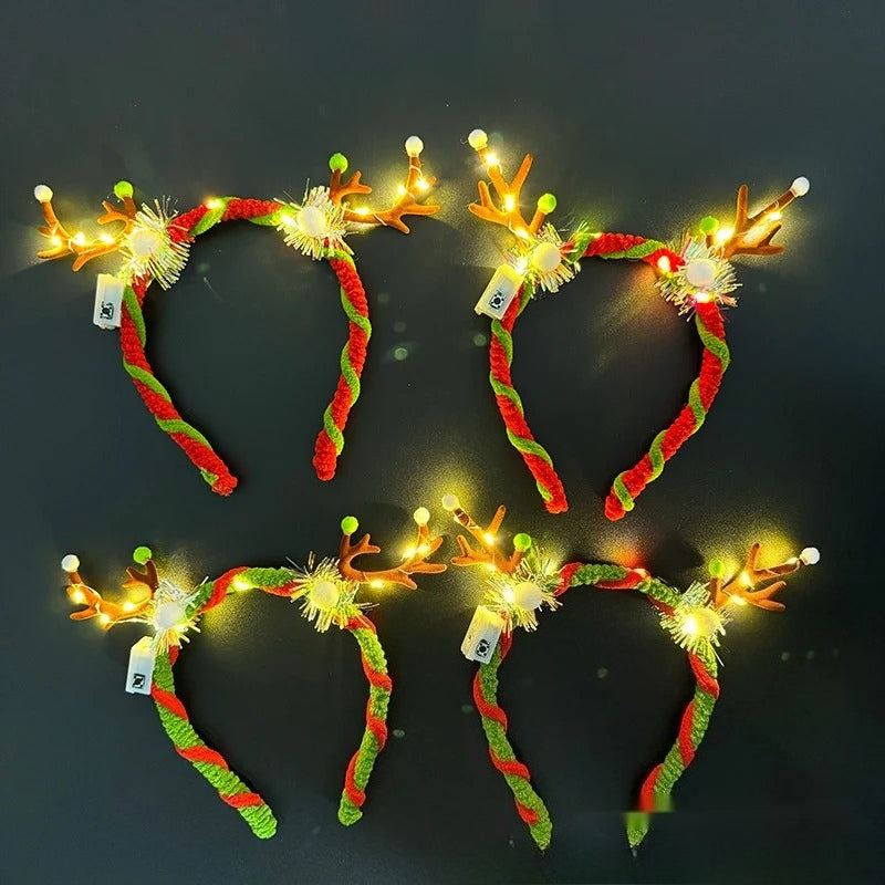 Glow in the Dark Reindeer Antler Headband, Christmas Light Up Headpiece for Kids Party Favors