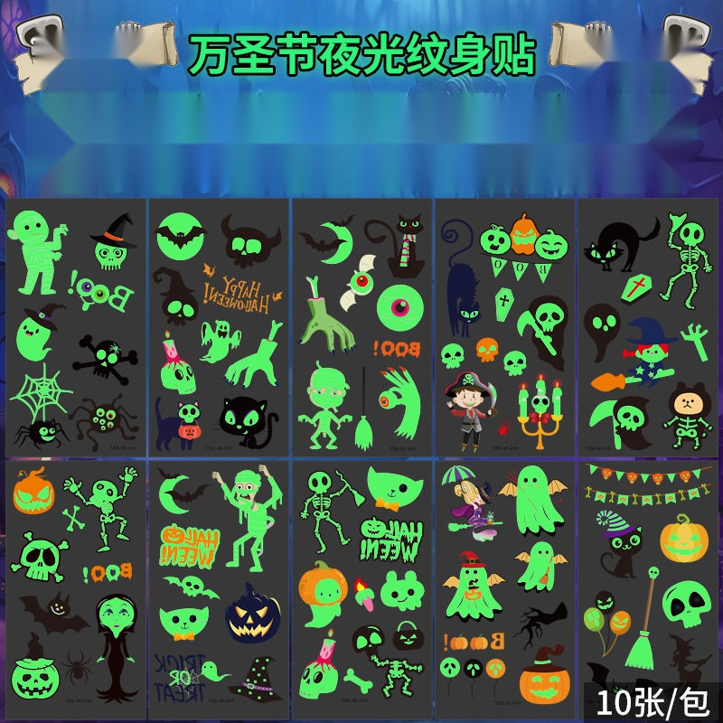 Halloween Glow in the Dark Face Tattoos for Kids, Green Fluorescent Waterproof Arm Stickers