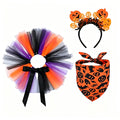 Pet Halloween Tulle Skirt and Bandana Set, Pumpkin Skull Headband Costume for Dogs